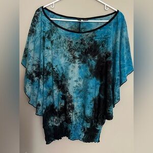 SERE NADE Size LARGE Floral Flowy Top in Blue and Black